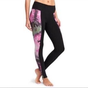 Athleta Bloom Chaturanga Leggings Black Soft Watercolor Tux Stripe Sz XS